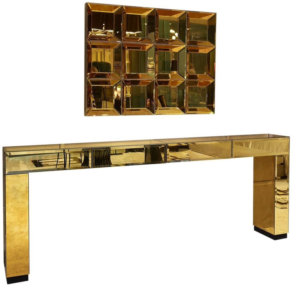 Casa Padrino Luxus Designer Möbel Set Gold - 1 verspiegelter Konsolentisch mit 4 Schubladen & 1 Wandspiegel - Hotel Möbel - Luxus Qualität - Made in Italy Bild 1