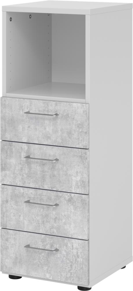 bümö smart Schubladenschrank, Büroschrank in Grau/Beton mit 4 Schüben & 1 Regalfach - Bürocontainer aus Holz, Container mit Metallgriffen & Soft-Stop Schubladen, 934S4-5-M-BS Bild 1