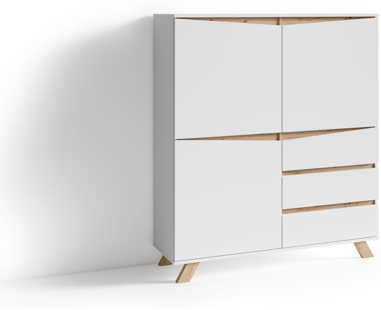 Highboard >VALENTIN< (BxHxT: 120x142x38 cm) in weiß - 120x142x38cm (BxHxT) Bild 1