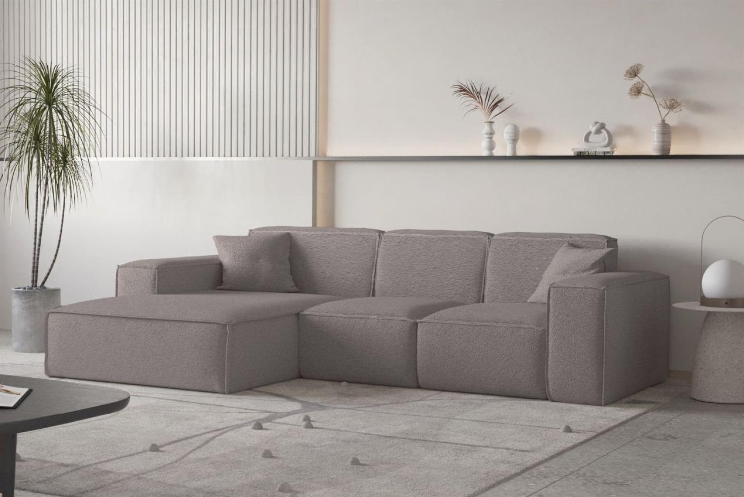 Ecksofa Designersofa CELES PREMIUM Stoff Ascot Bukla Taupe Ottomane Links Bild 1