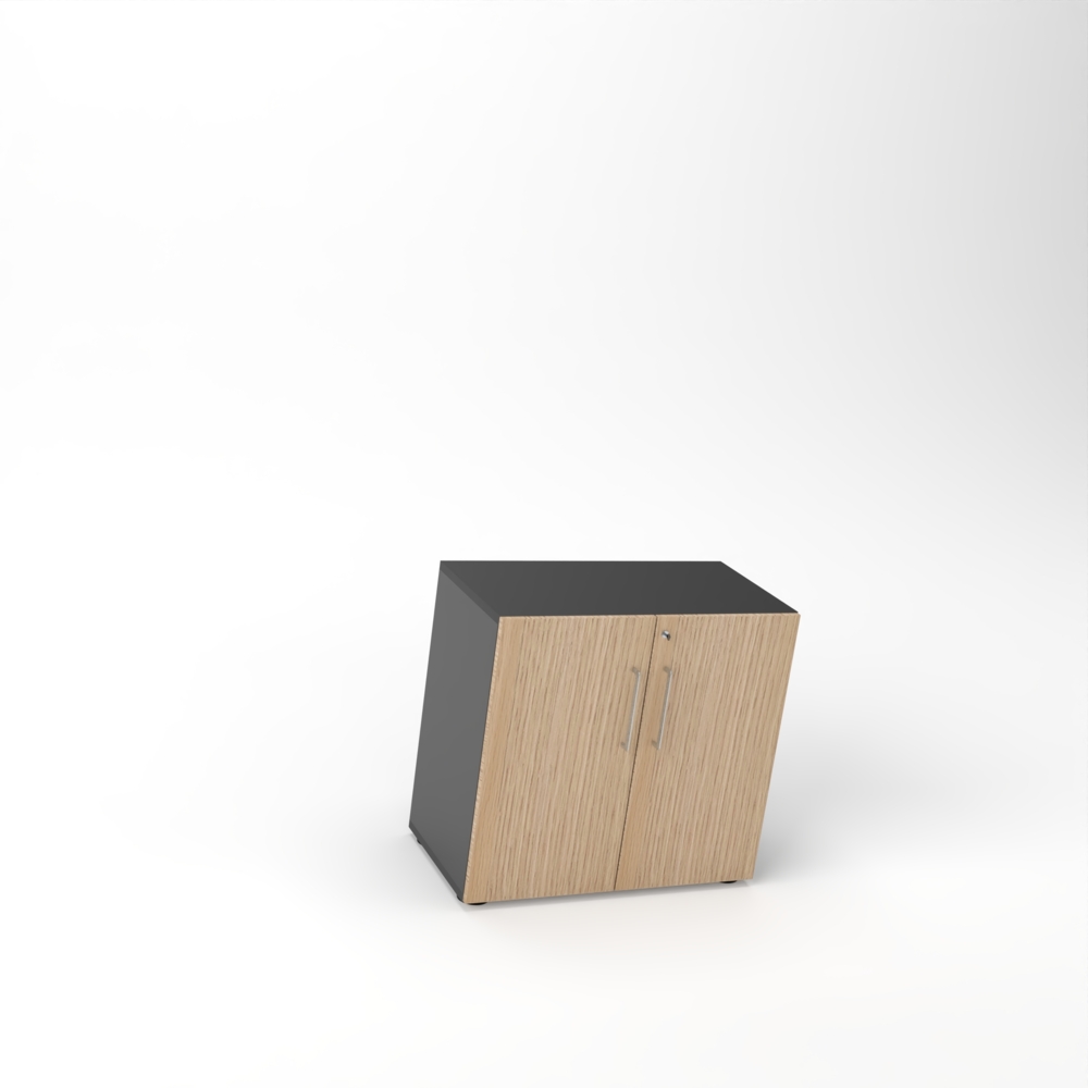 Rheinland Möbel Flügeltürenschrank Cabino 80×42×75 cm – abschließbarer Aktenschrank 2OH in Graphit/Eiche mit 110° Drehtüren & Metallgriff Bild 1