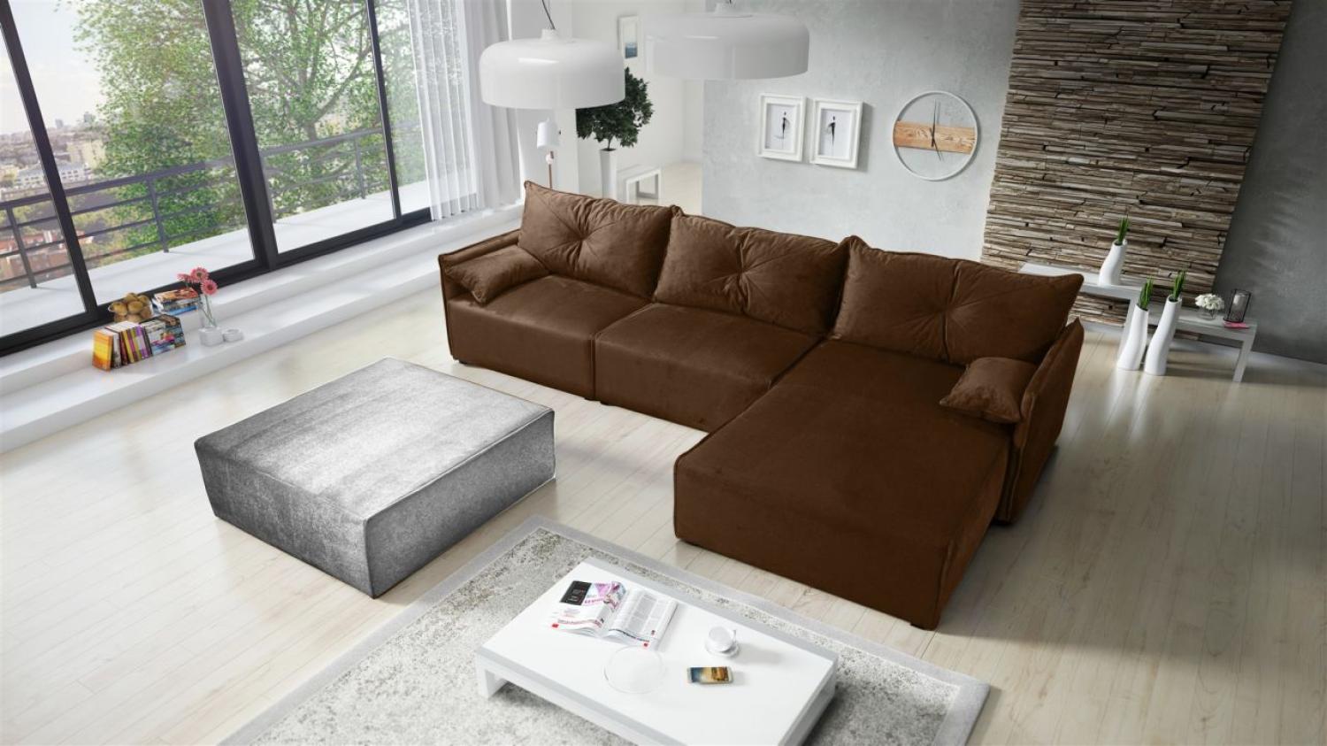 Ecksofa mit Schlaffunktion HUNTER in Stoff Royal Braun Ottomane Rechts Bild 1