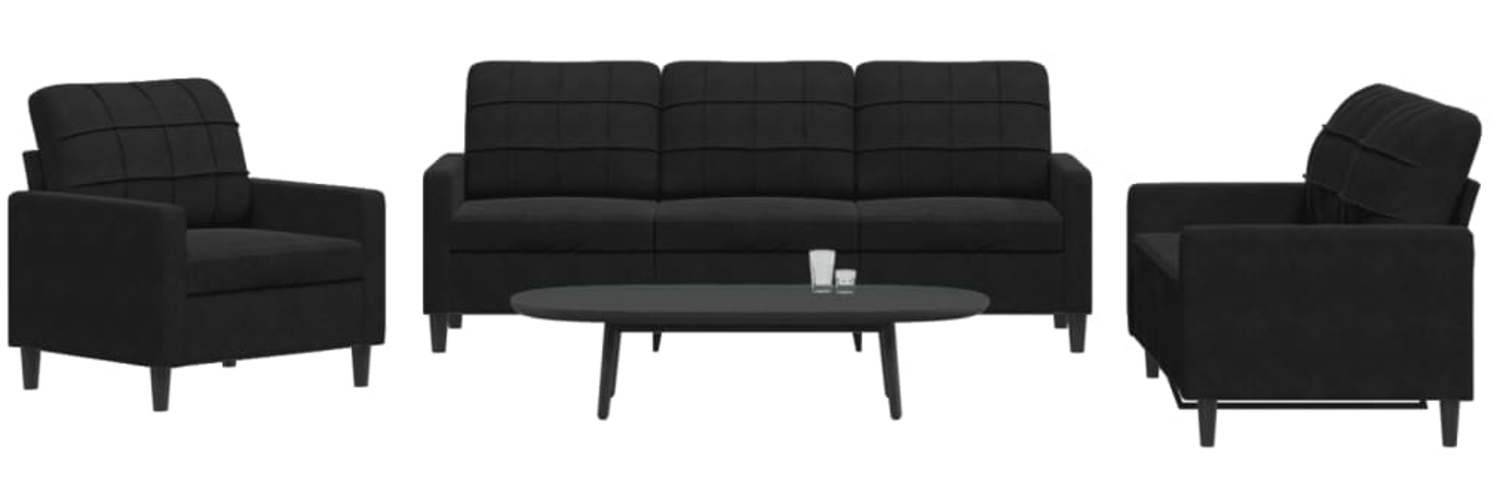 vidaXL 3-tlg. Sofagarnitur mit Kissen Schwarz Samt 3278356 Bild 1