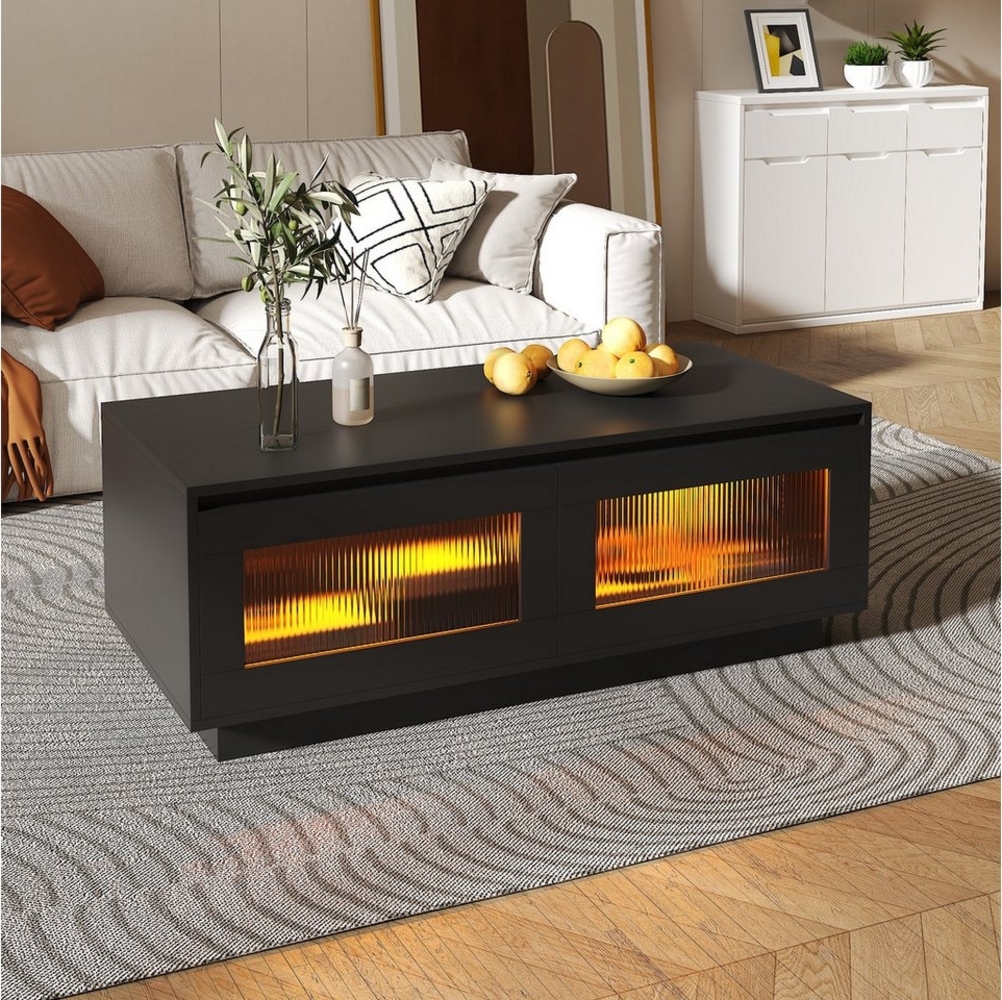 radelldar Couchtisch LED-Beleuchtung matt 108x50x40cm (1 Tisch), Wohnzimmertisch Sofatisch mit 2 Ablagefächern Bild 1