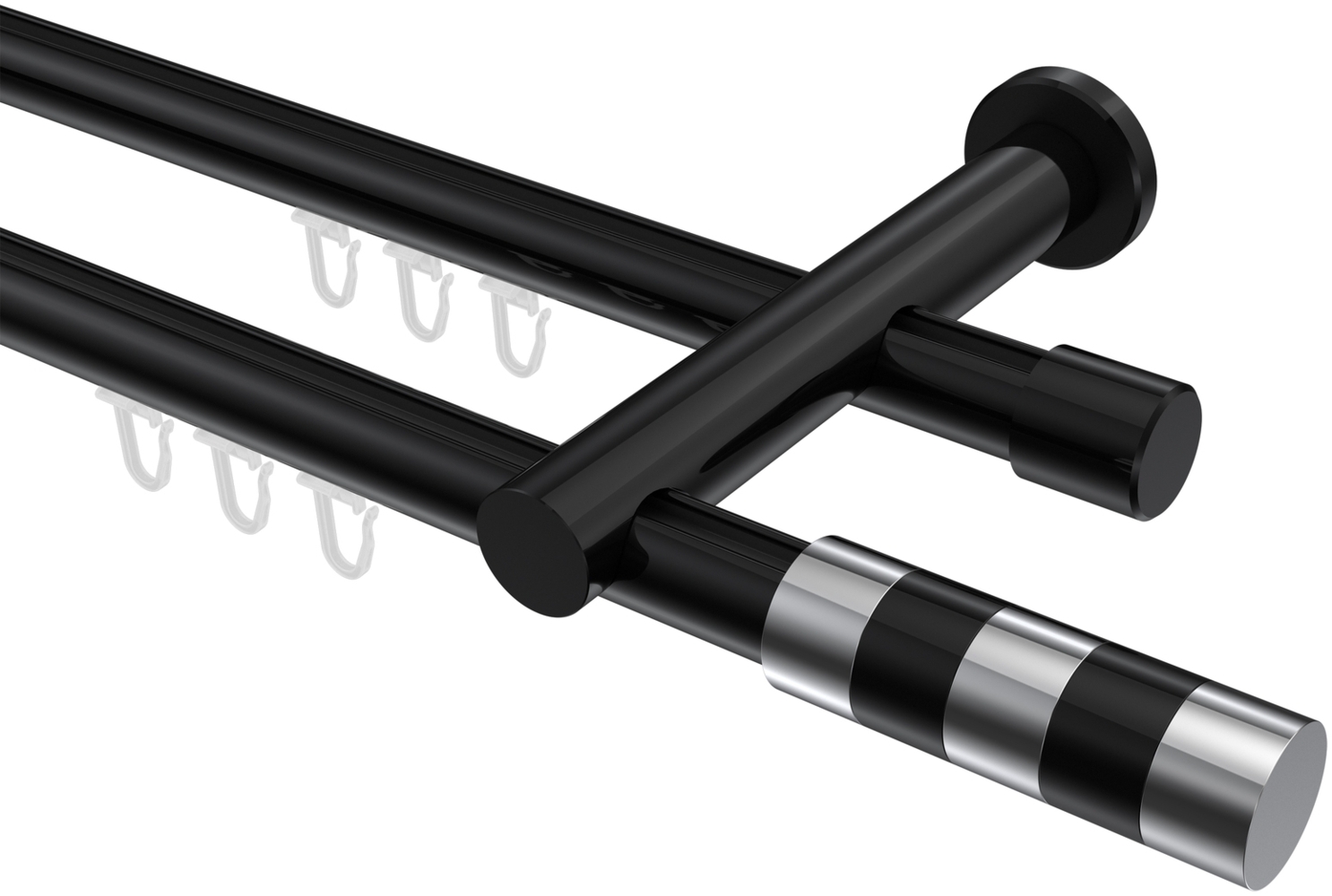 Innenlauf-Gardinenstangen-Set Platon Mavell 100 cm, 2-läufig, 20 mm Ø Schwarz Bild 1