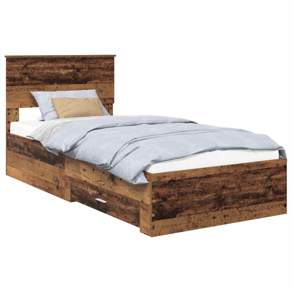 vidaXL Bettrahmen mit Kopfteil Altholz 90x190 cm Holzwerkstoff 3408315 Bild 1