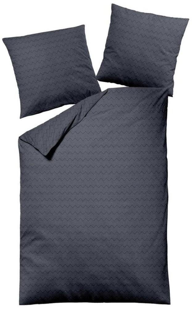 Dormisette Fein Flanell Bettwäsche 135x200 Zickzack blau marine uni 1034-52 Bild 1