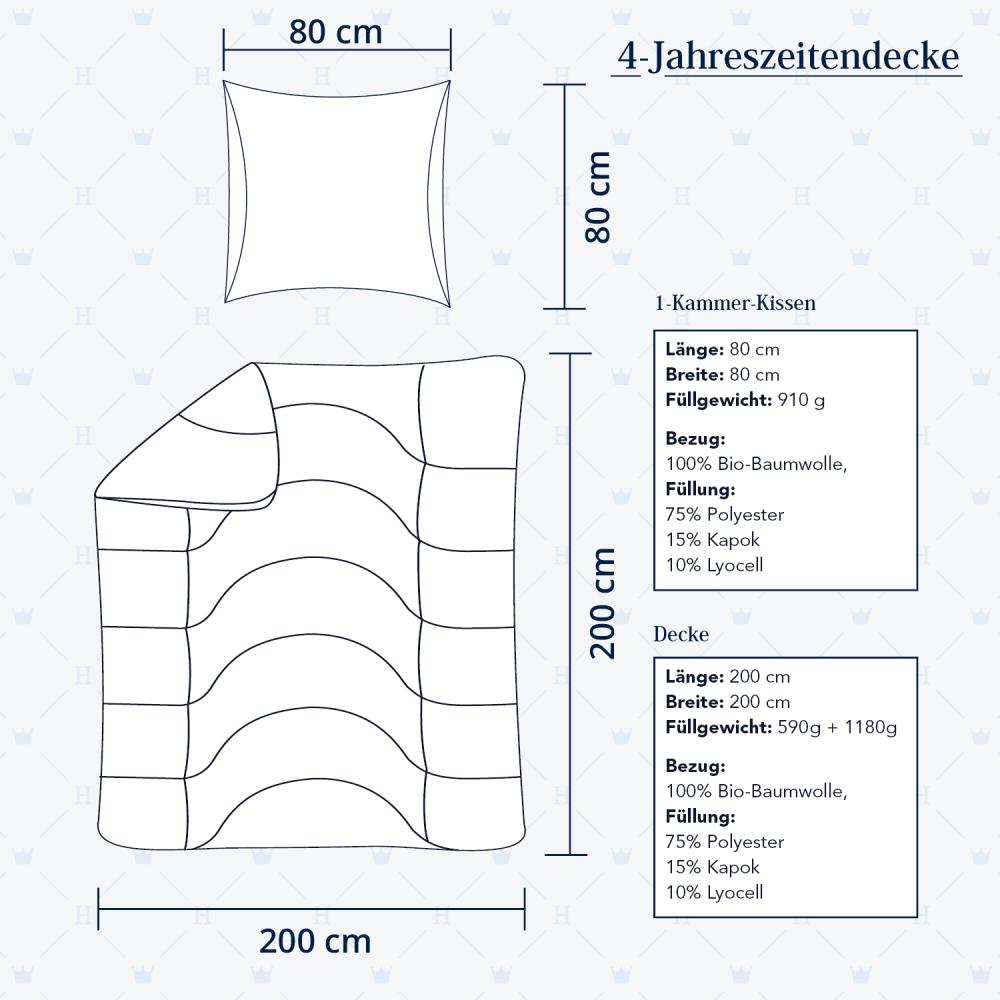 Heidelberger Bettwaren Bettdecke 200x200 cm mit Kissen 80x80 cm, Made in Germany | 4-Jahreszeitendecke, Schlafdecke, Steppbett mit Kapok-Füllung | atmungsaktiv, hypoallergen, vegan | Serie Kanada Bild 1