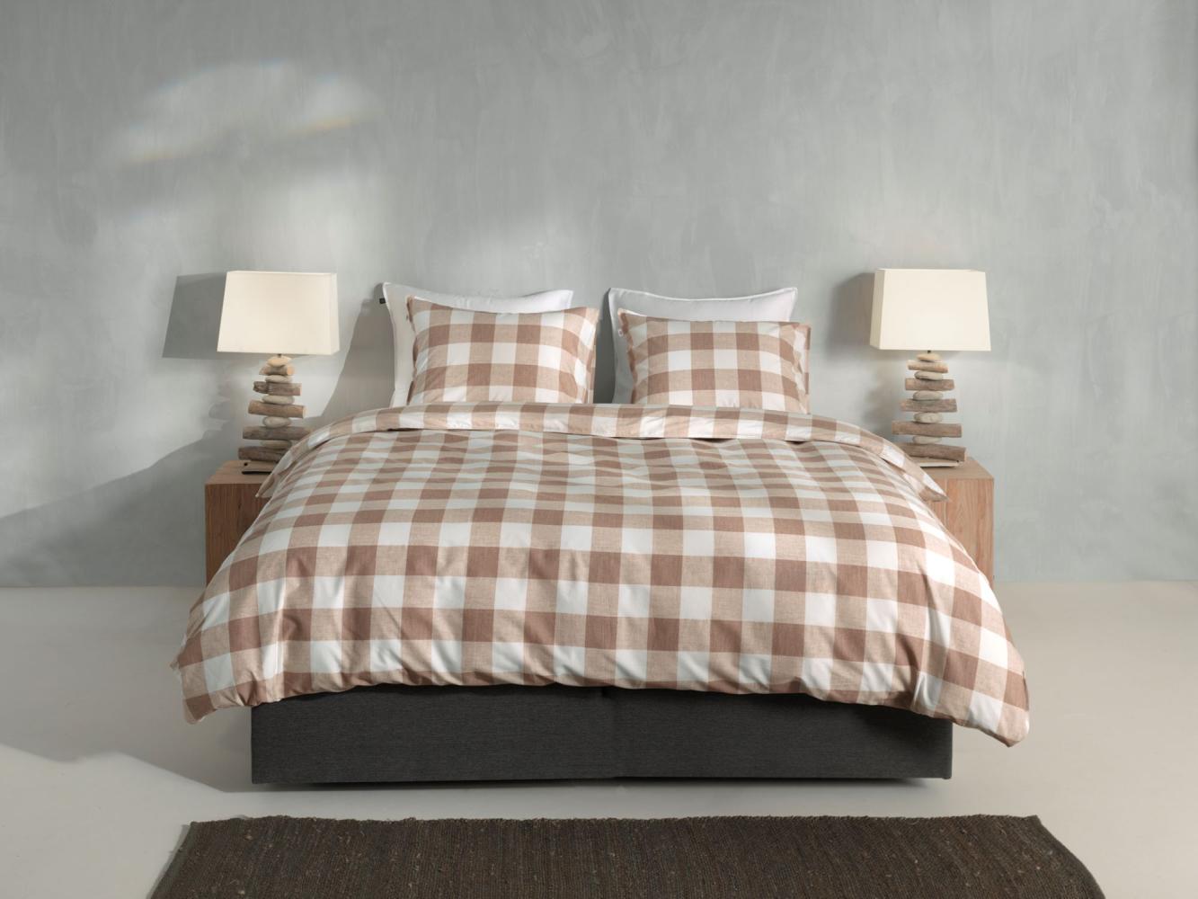 Zo! Home Cotton Bettwäsche 200x200 Quattro di Lino Sandy beige weiß Karo Bild 1