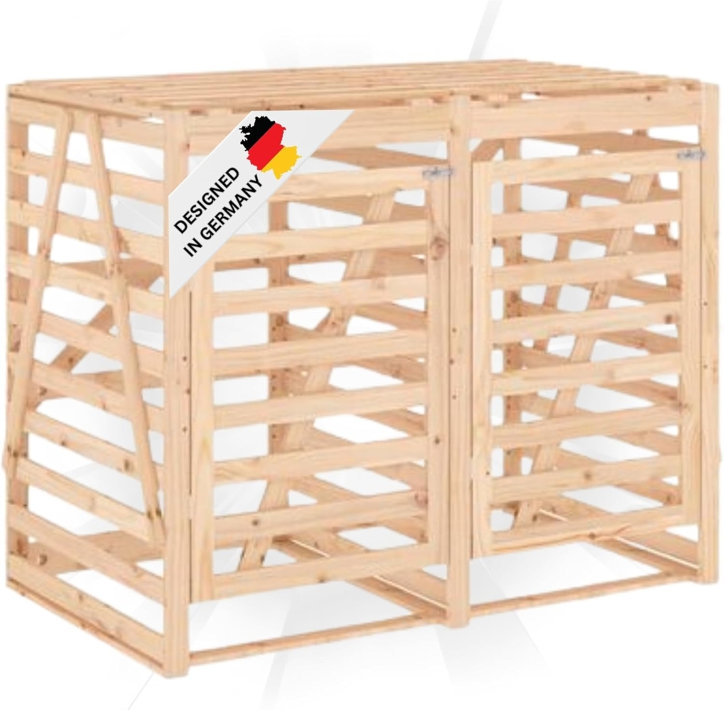 DELUKE® 2er Mülltonnenbox Kiefernholz BOUMI 162x91,5x128,5cm Natur Mülltonnenverkleidung für 2 Tonnen Müllbox aus Holz Mülltonnenschutz Mülltonnendach Bild 1