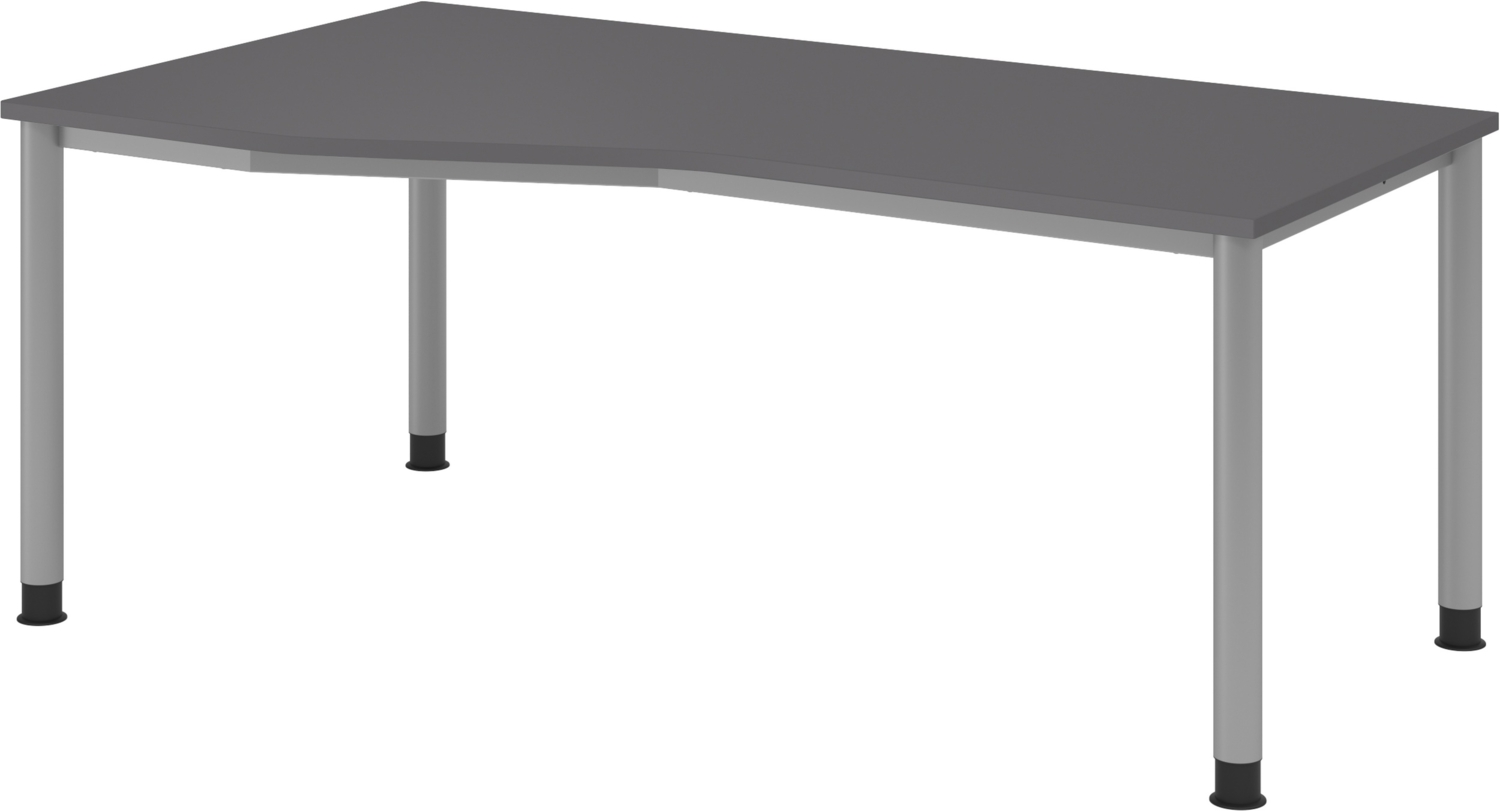 bümö höhenverstellbarer Schreibtisch H-Serie 180x100 cm in graphit, Gestell in Silber - großer PC Tisch für's Büro manuell höhenverstellbar, Computertisch verstellbar, HS-18-G-S Bild 1