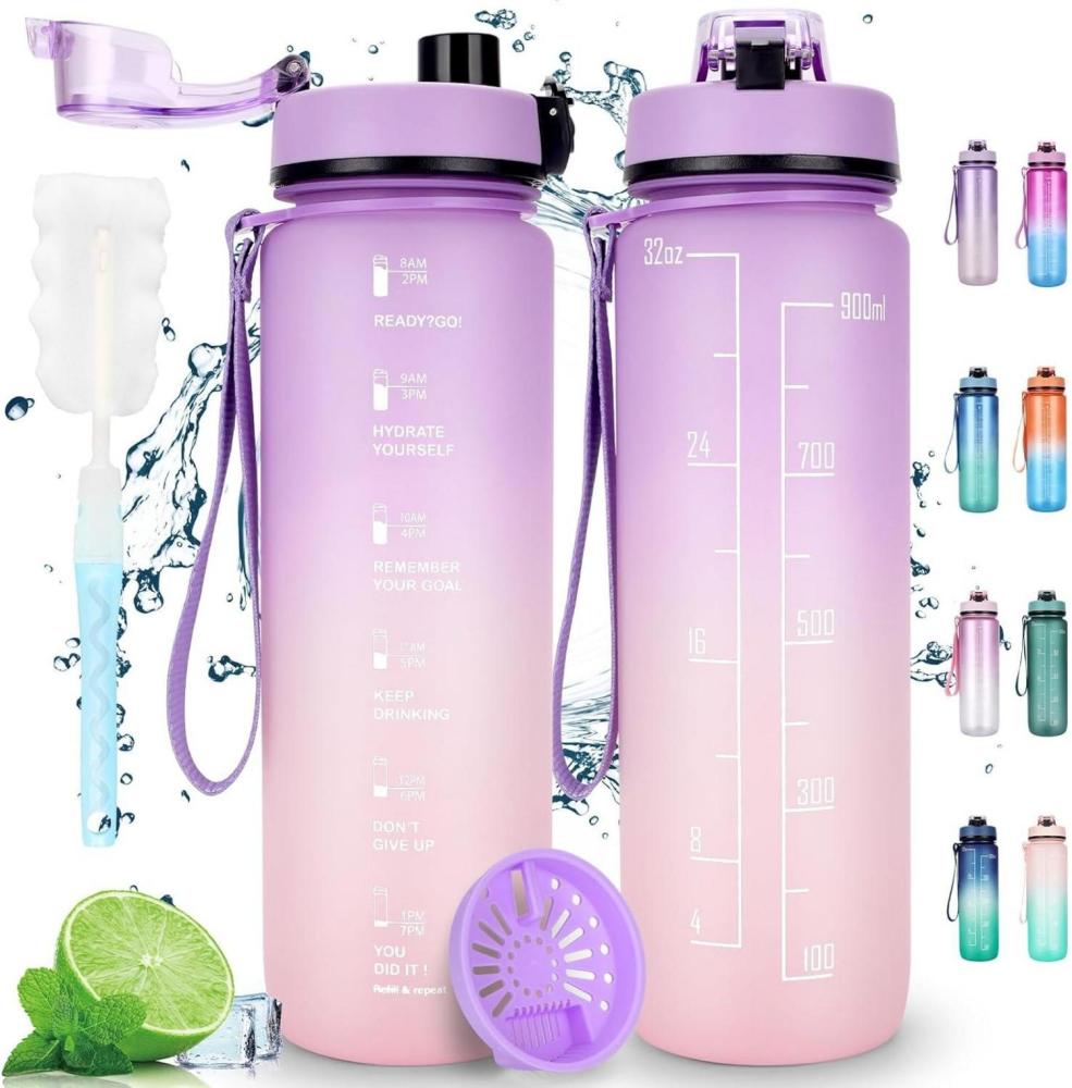 AOPREL Trinkflasche 1L Sport Wasserflasche Auslaufsicher Filter Motivierende 1 Bild 1