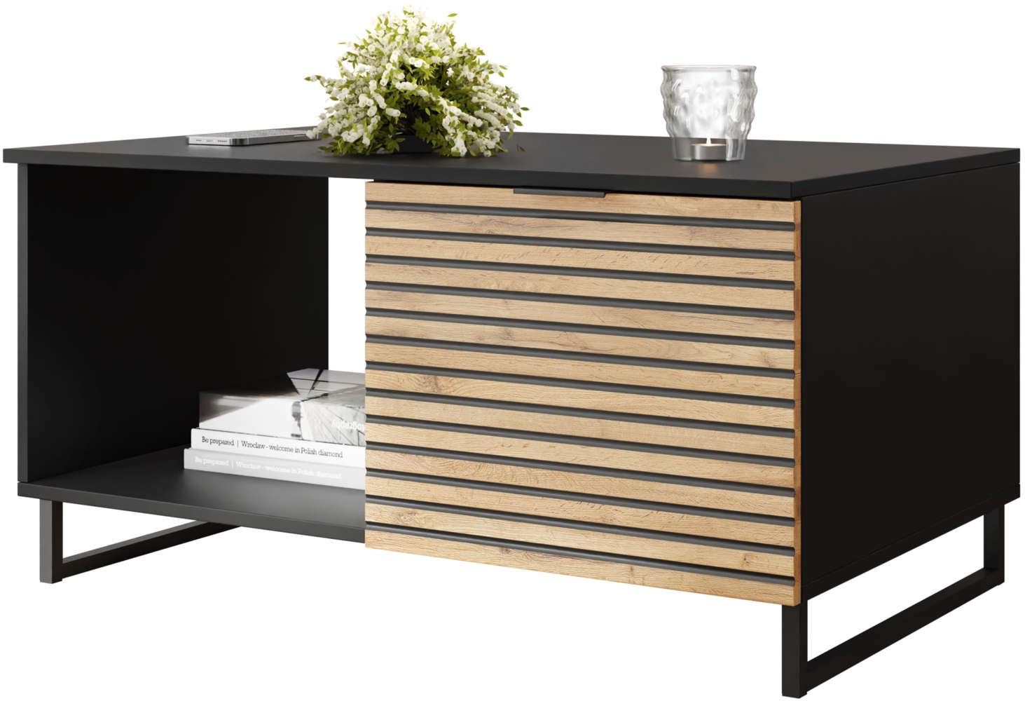 Couchtisch Tranai 100 (Farbe: Schwarz Graphit / Schwarz Graphit + Wotan Eiche) Bild 1