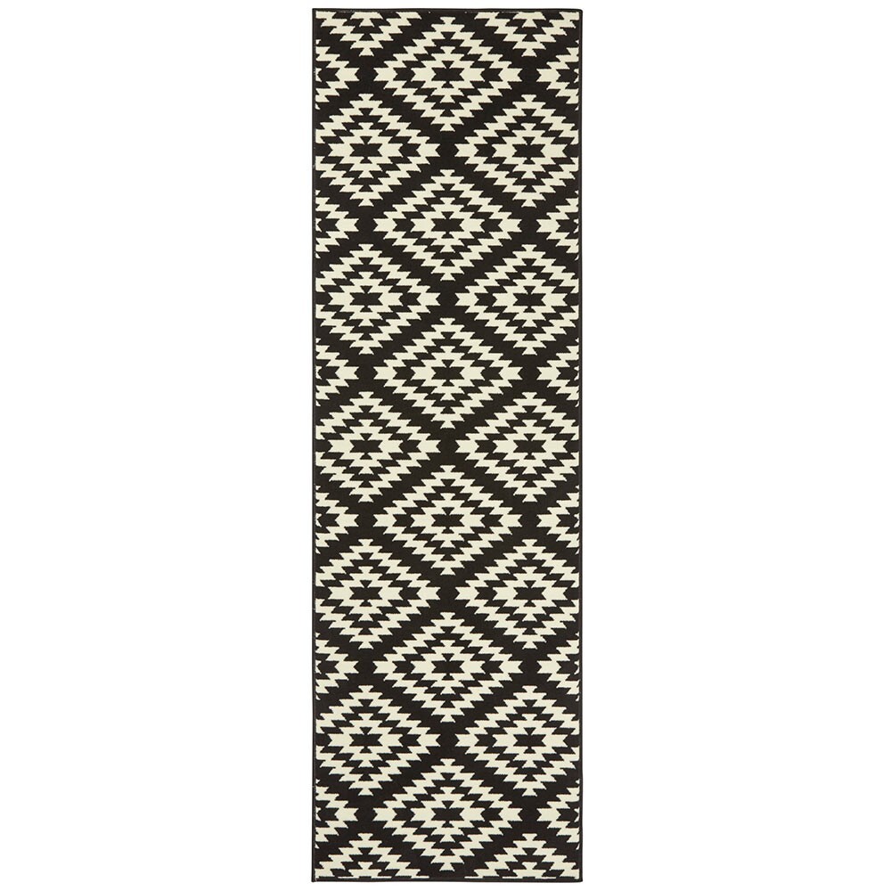 Kurzflor Teppich Läufer Nordic Schwarz Creme - 80x250x0,9cm Bild 1