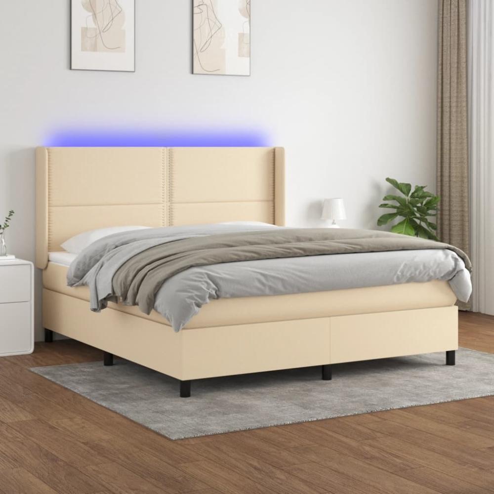 vidaXL Boxspringbett mit Matratze & LED Stoff Creme 160 x 200 cm, Härtegrad: H2 [3138250] Bild 1