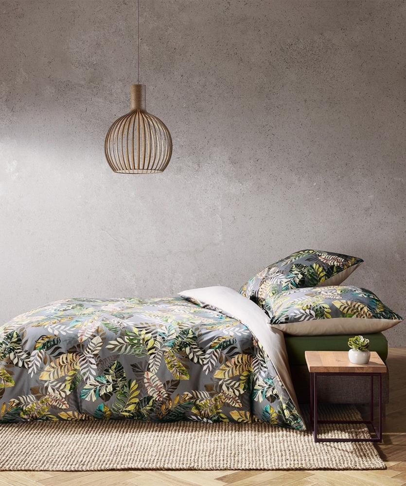 Fleuresse Interlook Jersey Bettwäsche 155x220 Wende Blätter braun creme grün 074517-5 Bild 1