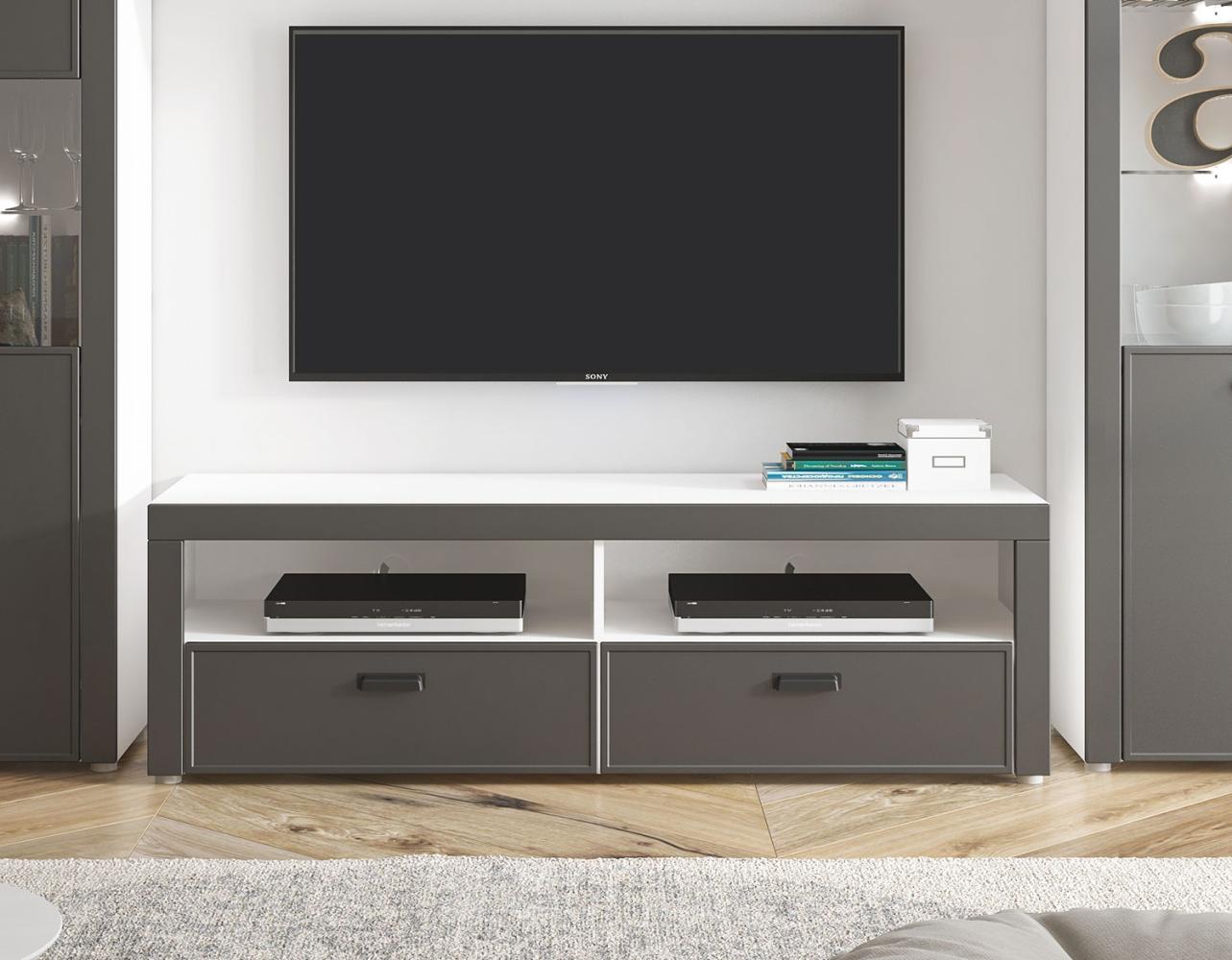 Lowboard "Modena" TV-Unterschrank 152cm weiß MDF graphit matt Bild 1