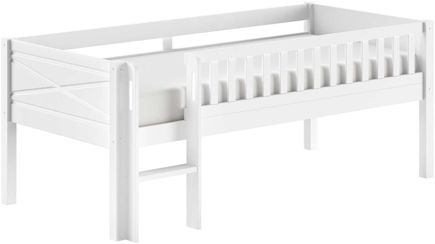 SCOTT Kojen-Spielbett 90 x 200 cm, inkl. Leiter und Rolllattenrost, Kiefer massiv weiß lackiert Bild 1