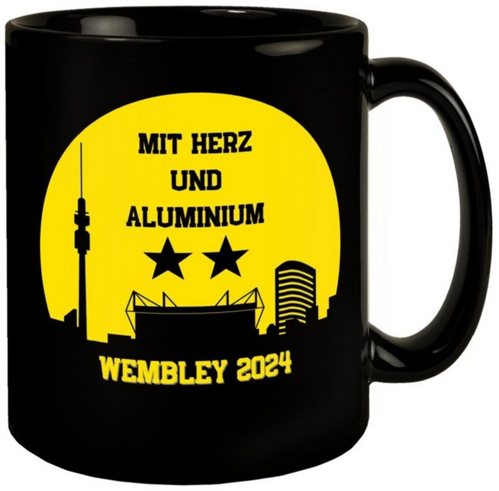 speecheese Tasse Dortmund Finale Wembley 2024 Tasse in Schwarz mit Spruch Herz und Bild 1