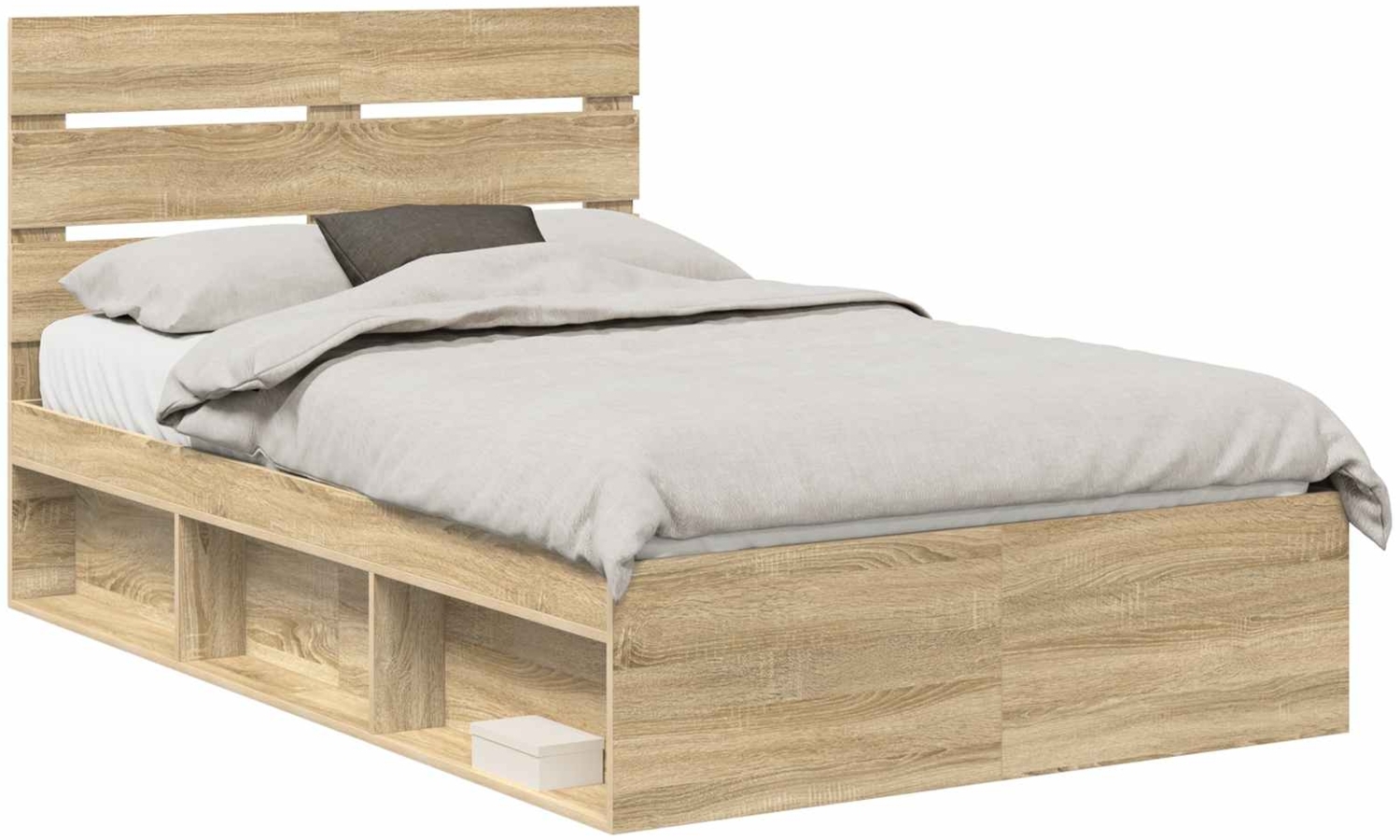 vidaXL Bettrahmen Sonoma-Eiche 135 x 190 cm Massives Kiefernholz 3411754 Bild 1