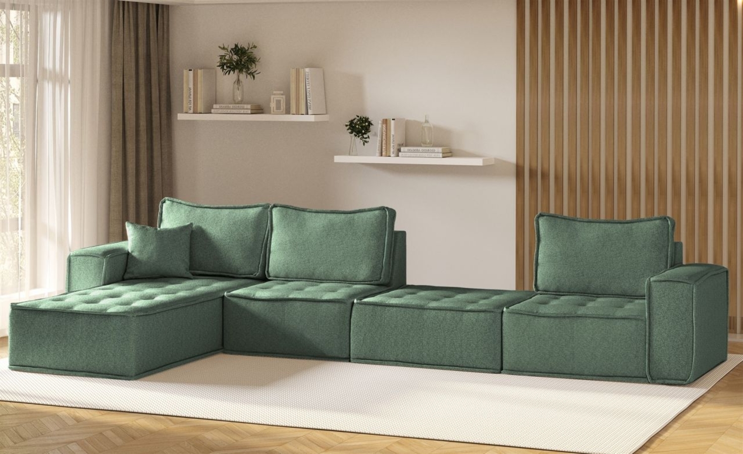 Ecksofa Modulsofa 4-teilig SANDE XL Stoff Raven Flaschengrün Ottomane Links Bild 1