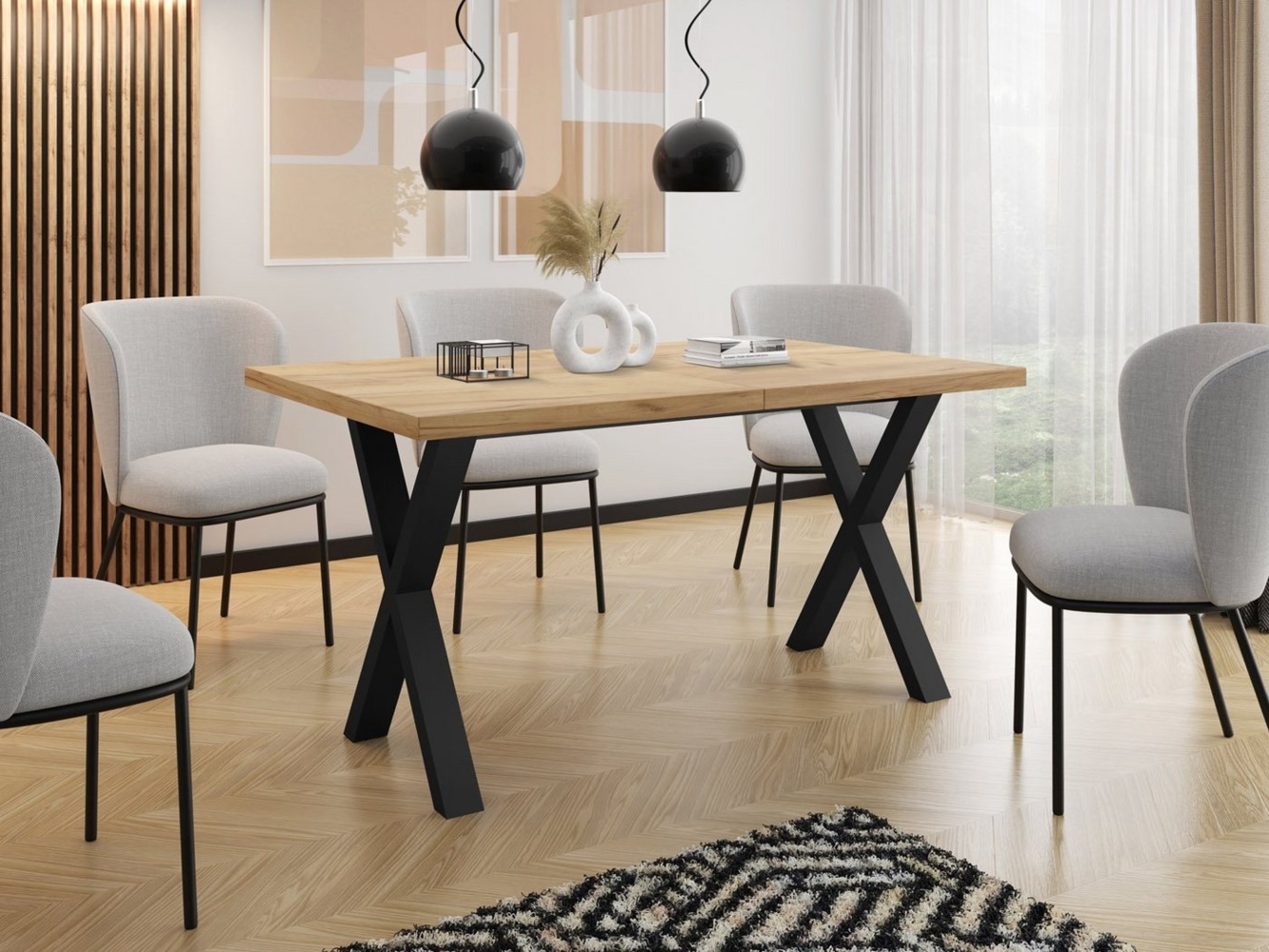 WFL GROUP Esstisch Blake (erhältlich in 3 Größen – 120/140/160 cm ausziehbar auf 220/240/260 cm), platzsparender Tisch in Holzoptik für Küche, Esszimmer oder Wohnzimmer Bild 1