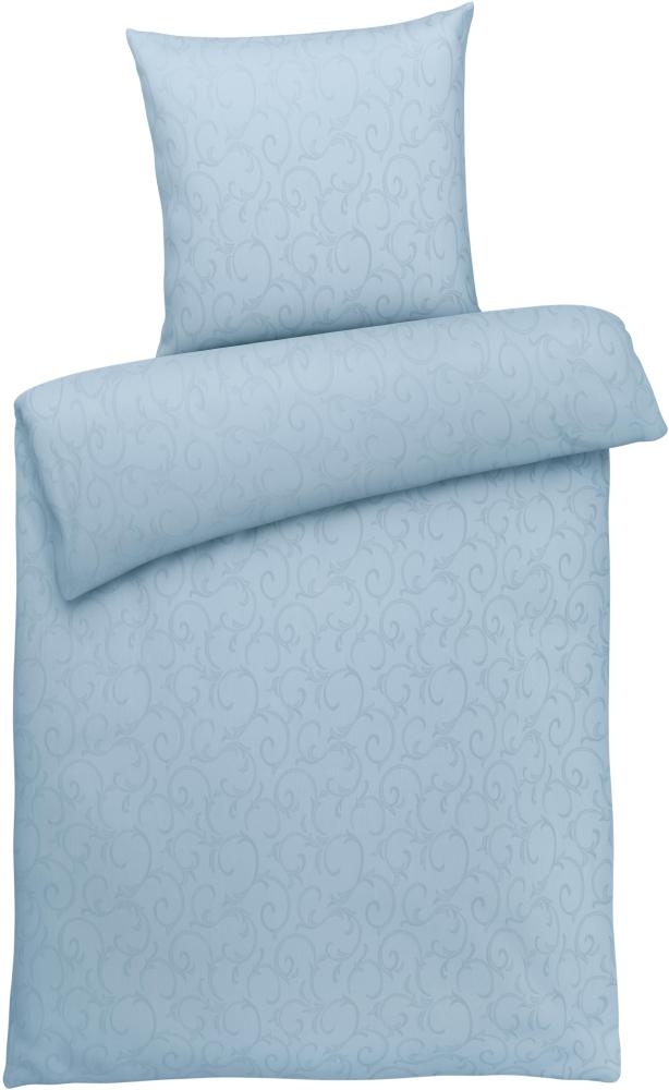 Carpe Sonno Damast Bettwäsche aus 100% Baumwolle - Ornamente Modern, Blau, 155 x 220 cm + 1x (80cm x 80cm) Bild 1