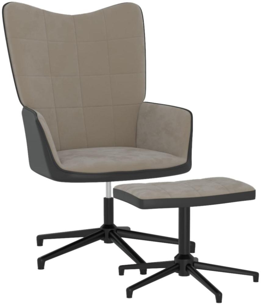 vidaXL Relaxsessel mit Hocker Hellgrau Samt und PVC [327842] Bild 1