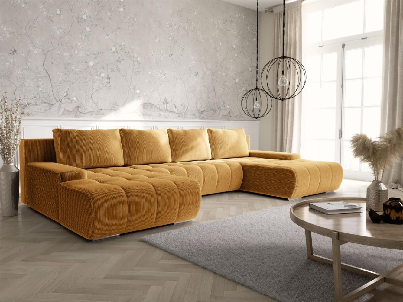 Wohnlandschaft Sofa mit Schlaffunktion VOGAR Stoff Poso Honiggelb Bild 1