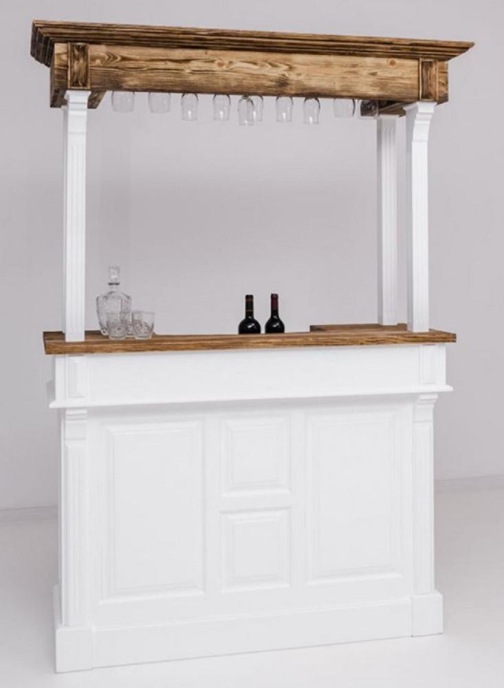 Casa Padrino Landhausstil Bar Theke Weiß / Braun 150 x 56 x H. 210 cm - Massivholz Thekentisch - Massivholz Bar Möbel im Landhausstil Bild 1