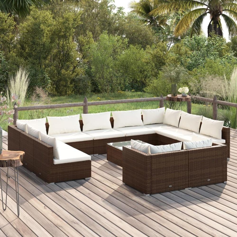 vidaXL 12-tlg. Garten-Lounge-Set mit Kissen Braun Poly Rattan 3102082 Bild 1