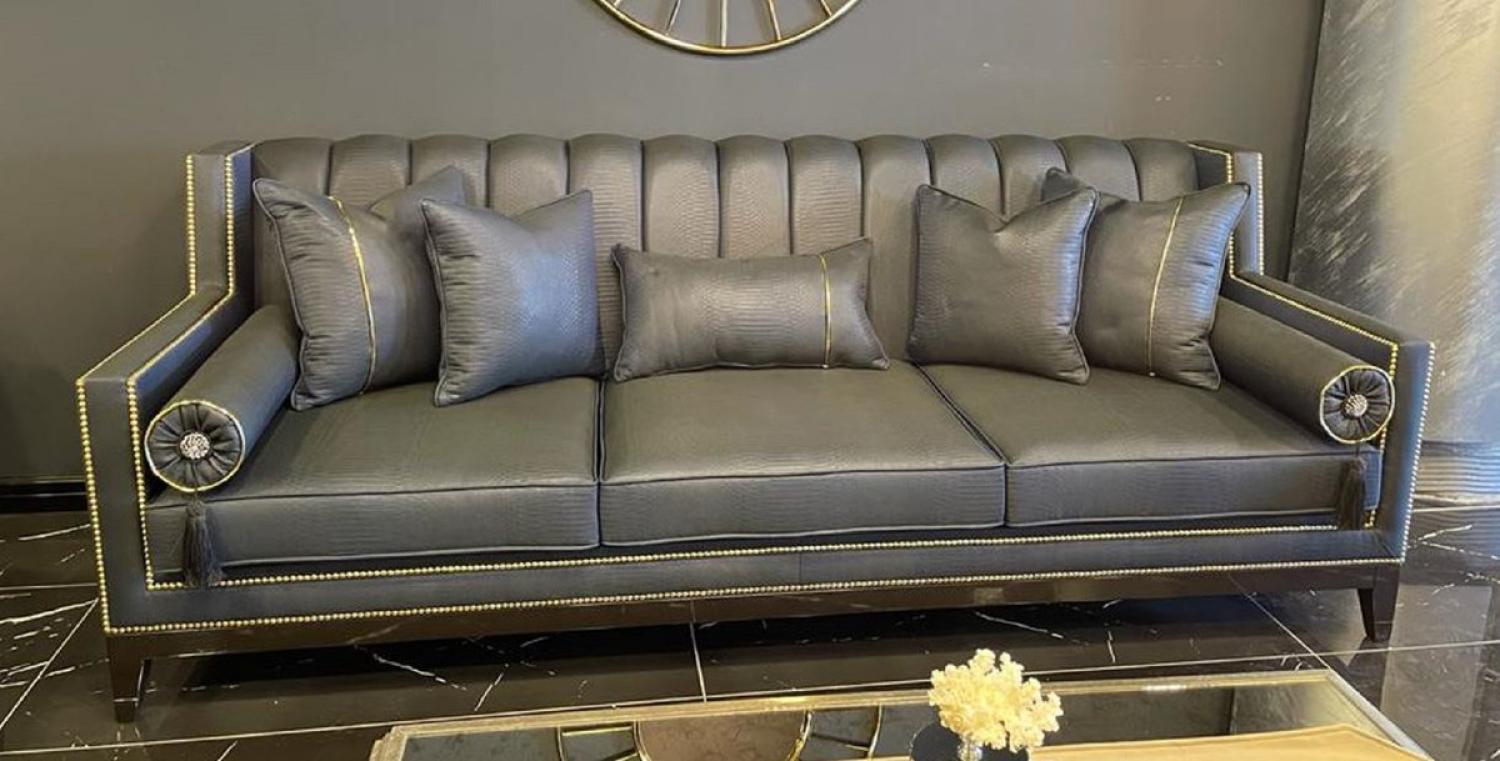 Casa Padrino Luxus Art Deco Sofa Grau / Schwarz - Handgefertigtes Massivholz Wohnzimmer Sofa - Luxus Art Deco Wohnzimmer Möbel Bild 1