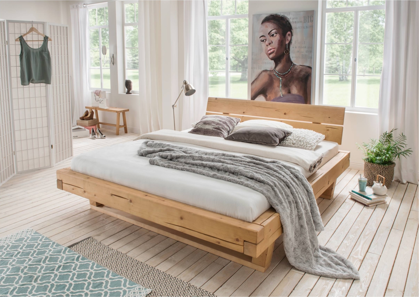 Balkenbett UNIKA Massivholzbett Fichte geölt 140 x 200 cm Bild 1