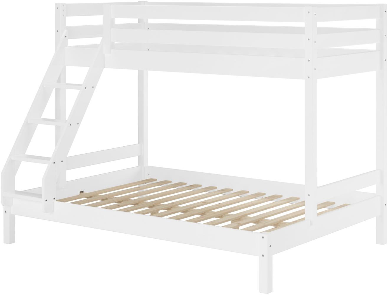 Doppel-Etagenbett 140x200 und 90x200 Erwachsenen-Stockbett Kiefer Massivholz weiß V-60.18W-09-14Rollrost inkl. Bild 1