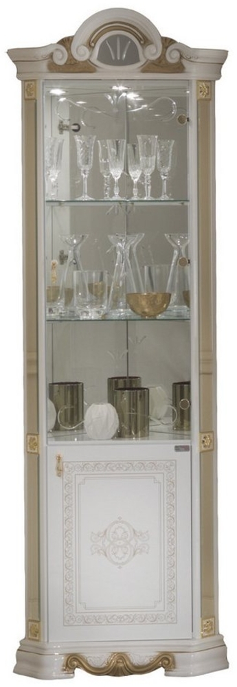 Interdesign24 Eckvitrine Bella (2-Türig, im Barock-Stil) in Weiß/Gold Hochglanz Bild 1