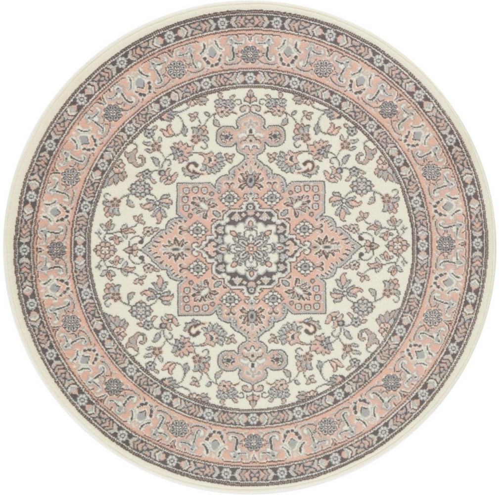 Orientalischer Kurzflor Teppich Parun Täbriz Creme Rosa - 160 cm Durchmesser Bild 1