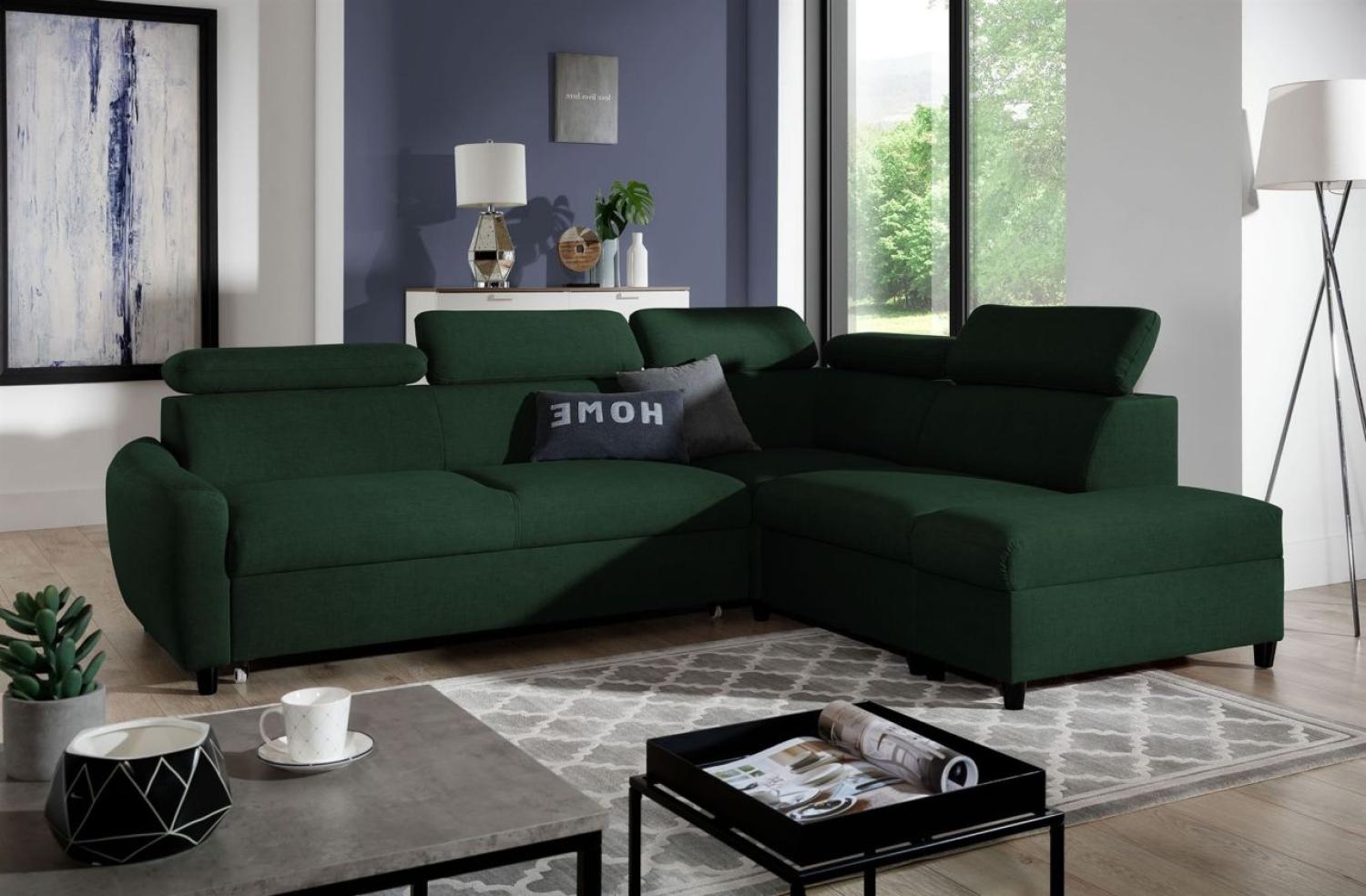 Ecksofa Schlafsofa Sofa ANTON in Stoff Esito Dunkelgrün Ottomane Rechts Bild 1