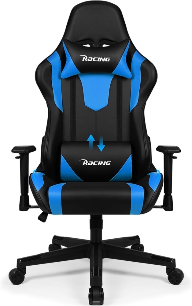 Homimaster Gaming Stuhl, Bürostuhl Ergonomisch mit verstellbare Lendenkissen, Kopfkissen und Armlehnen, Gaming Chair Gepolstert, Gamer Stuhl Wippfunktion, Gaming Stuhl 150 kg Belastbarkeit Bild 1