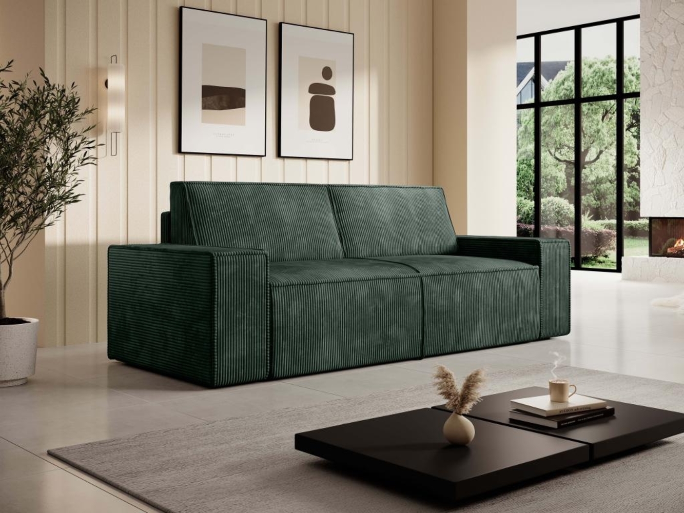 Vente-unique - Sofa 3-Sitzer - Cord - Grün - AMELIA Bild 1