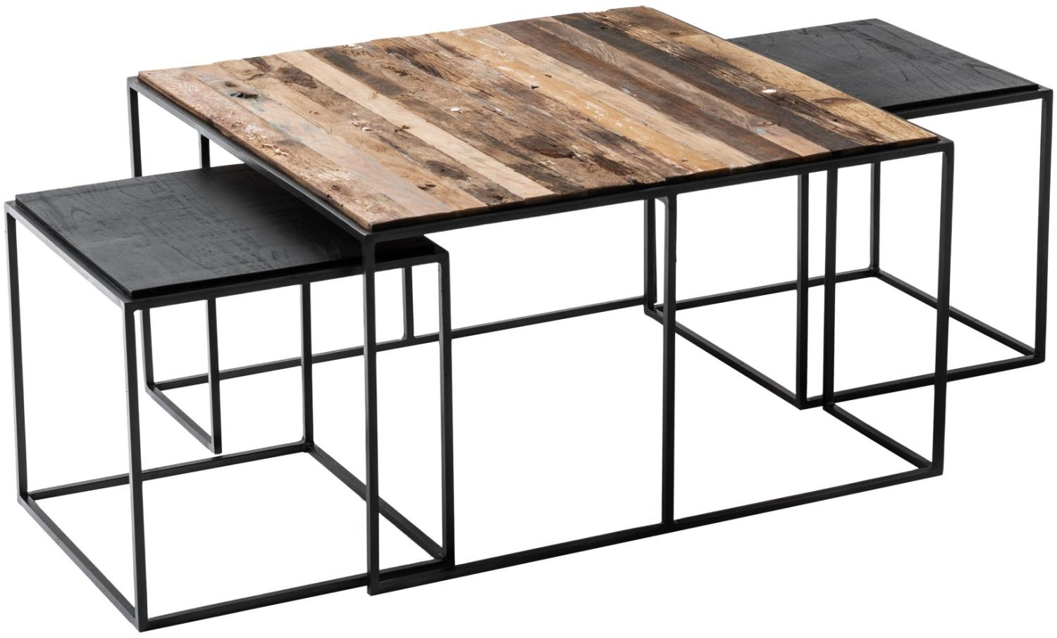 Rustika 3 Stk. Couchtisch Set rustikal Bootsholz schwarz Holz Beistelltisch Bild 1