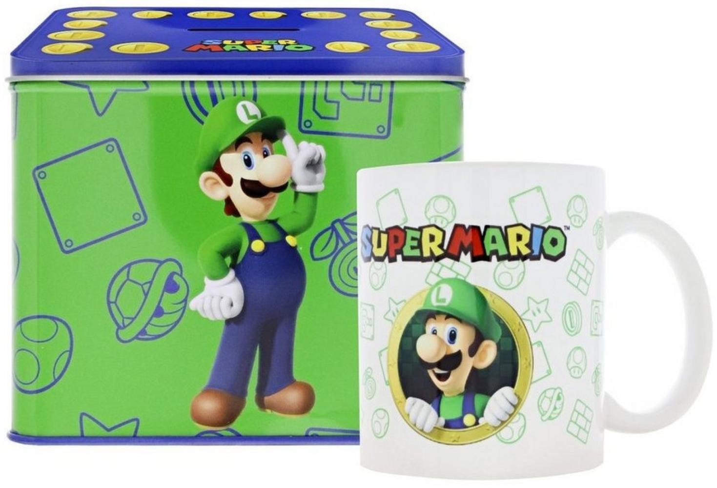 Nintendo Luigi Von Super Mario Tasse Cup Becher mit Spardose Münzbox 9 x 13 x 11cm Bild 1