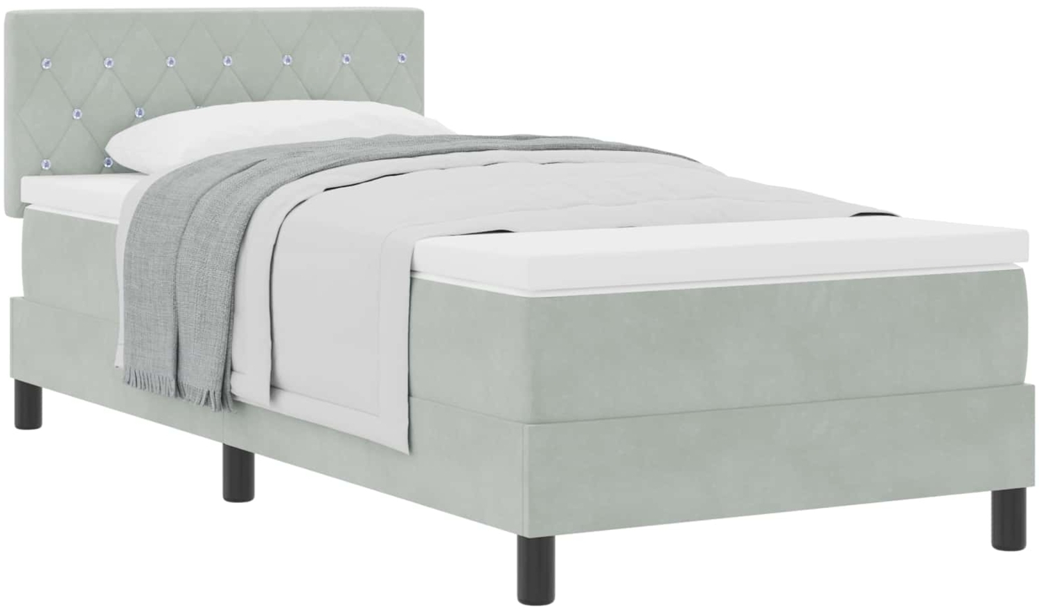vidaXL Boxspringbett mit Matratze Hellgrau 90 x 190 cm Samt 3339074 Bild 1