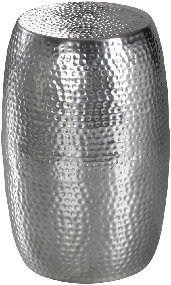 Beistelltisch 30 x 49,5 x 30 cm Aluminium Silber Dekotisch orientalisch rund, Kleiner Hammerschlag Abstelltisch, Designer Ablagetisch Metall modern, Anstelltisch schmal Bild 1