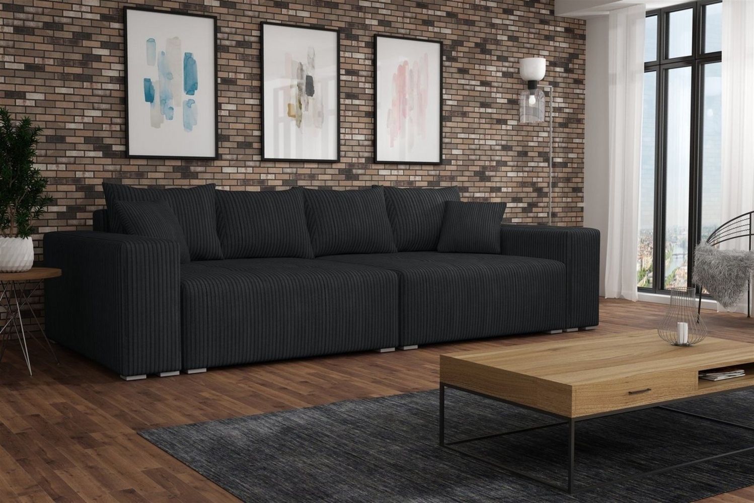 Big Sofa Couchgarnitur REGGIO Megasofa mit Schlaffunktion Stoff Poso Schwarz Bild 1