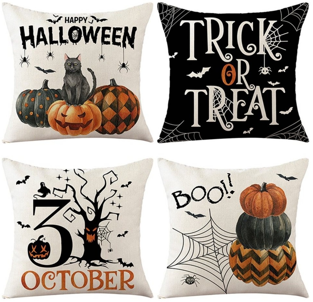 Qelus Kissenbezüge Halloween Deko Kissenbezüge 45x45cm 4er Set für Home Sofa Schlafzimmer Bild 1