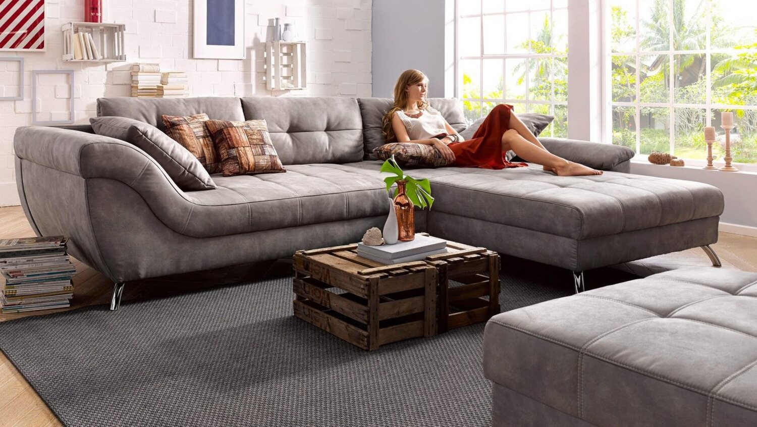 Jockenhöfer Gruppe Ecksofa San Francisco L-Form, mit eingearbeiteter Kaltschaummatte und Steppung, inklusive Kissen Bild 1