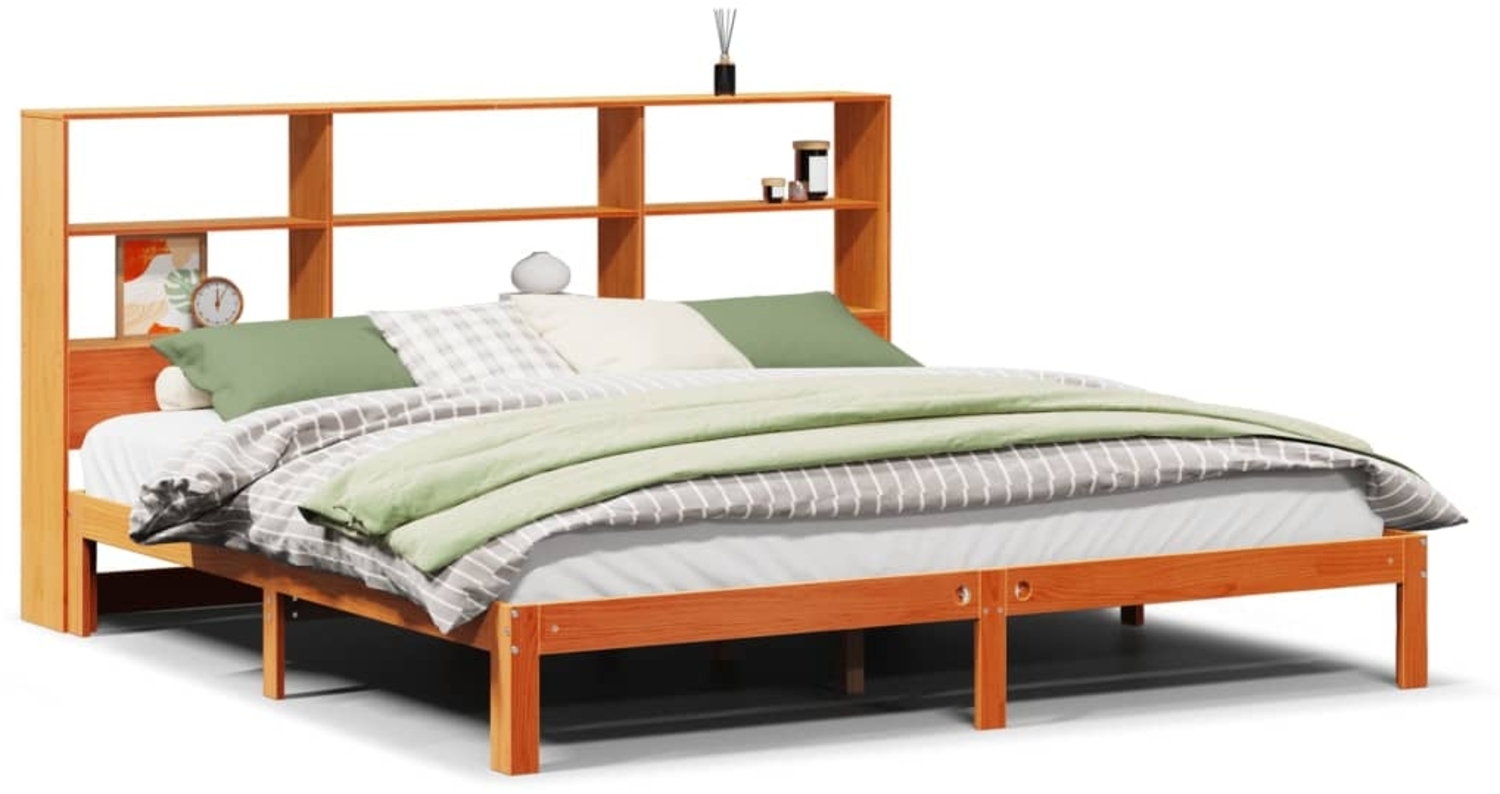 vidaXL Massivholzbett mit Regal ohne Matratze Wachsbraun 180x200 cm 3322583 Bild 1