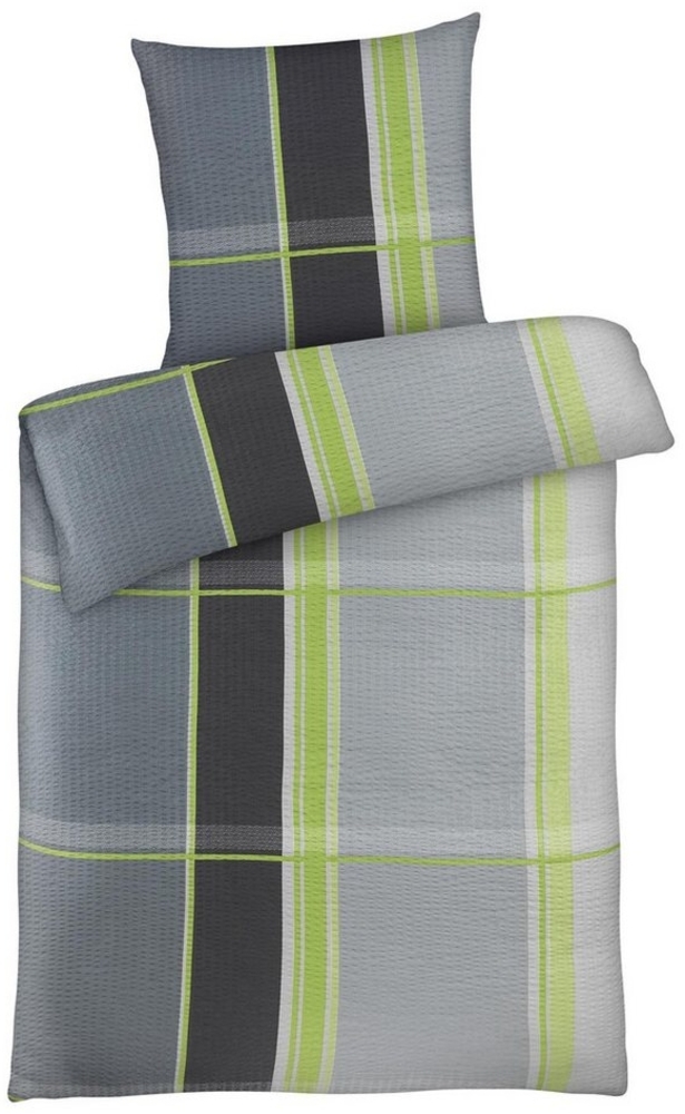 Carpe Sonno Bettwäsche Seersucker 135x200 Mikrofaser Bügelfrei Reißverschluss Sommer Bettzeug, Soft-Seersucker, 2 teilig, Kühlend leichte Polyester Bettwäsche Blumen Grau Blau Bild 1