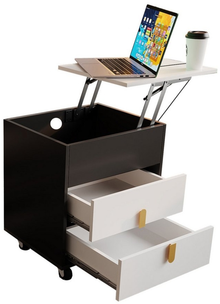 OKWISH Nachttisch mit drei Schubladen (Schrank, Sideboard, 1-St, 2 Schubladen, bewegliches Design der Riemenscheibe), mit USB-Ladeschnittstelle,Lift Faltbares Tischbrett Bild 1