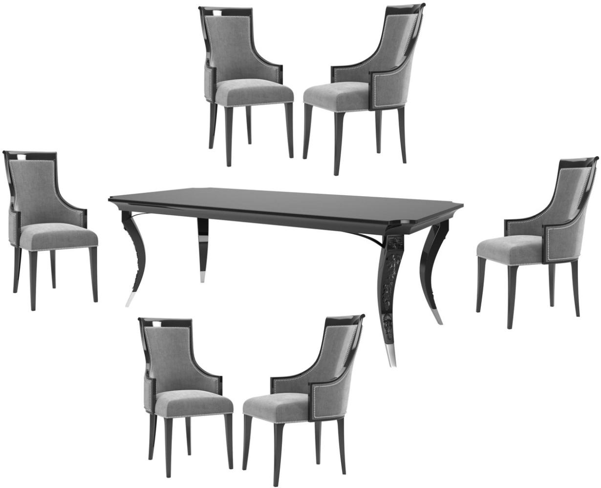 Casa Padrino Luxus Art Deco Esszimmer Set Grau / Schwarz / Silber - 1 Esszimmertisch & 6 Esszimmerstühle - Luxus Qualität - Art Deco Esszimmer Möbel Bild 1